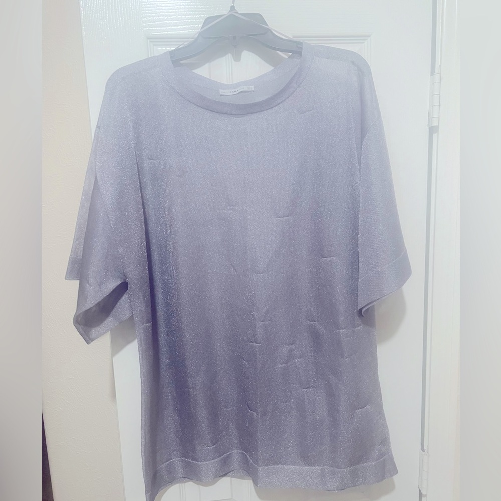 Gray/silver chiffon sheet blouse, worn once, size Large from Zara